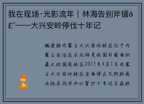 我在现场·光影流年｜林海告别斧锯声——大兴安岭停伐十年记
